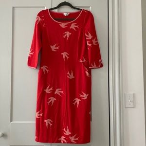 Boden “Jessie” Jersey Dress in Red w/ Bird Motif Size US 8